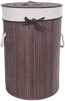 CM Wasmand - stof met hout look - met deksel - opvouwbaar - bruin - 38 x 56 cm