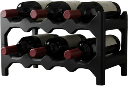 CM Wijnrek/flessenrek - 4x - stapelbaar - zwart - kunststof - 4 flessen per laag - 41 x 22 x 11.5 cm