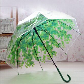 Cn Transparante Lange Handvat Regen Paraplu Ultra Licht Vrouwen Kids Parasol Regen Paraplu Semi-Automatische Vrouwelijke Paraplu groen