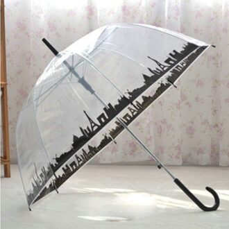 Cn Transparante Lange Handvat Regen Paraplu Ultra Licht Vrouwen Kids Parasol Regen Paraplu Semi-Automatische Vrouwelijke Paraplu Oranje