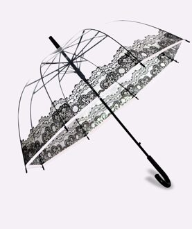 Cn Transparante Lange Handvat Regen Paraplu Ultra Licht Vrouwen Kids Parasol Regen Paraplu Semi-Automatische Vrouwelijke Paraplu zwart