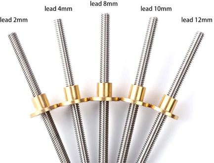 CNC 3D Printer T12 lead screw Thread 12mm lead 2mm 4mm 8mm 10mm 12mm 14mm 20mm length 100mm to 600mm with Brass nut