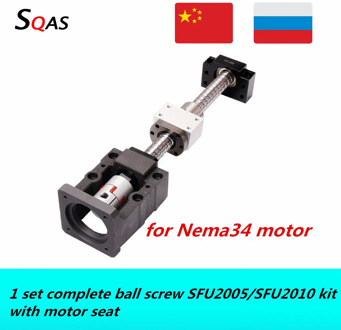 cnc router kit 1 set ball screw SFU2005 SFU2010 end machined with BKBF15+nut holder+coupling+motor seat/mount for Nema34 motor