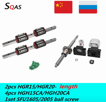 CNC router kit 2PC linear square rail HGR15 HGR20 +4PC HGH15CA/HGH20CA slides +1set ball screw kit SFU1605/2005 For CNC parts