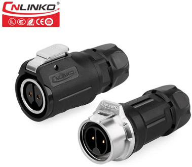 CNLINKO Circular IP67 Plug Sockets Automotive Electrical Connector M16 2 Pin Waterproof Cable Connectors 10A AC DC 400V Powercon