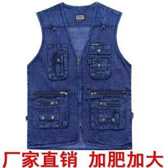 CO2020 Katoen Pocket Heren Vest Mode V-Hals Pure Kleur Denim Vest 4XL