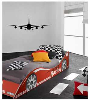 Coart Muursticker Vliegtuig - zelfklevend velours - 118 x 36 cm - zwart