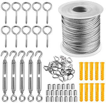 Coated Flexible Wire Rope Steel Pvc Coated Stainless Steel Clothesline 30meters Transparent Hooks Diameter 2mm Kit Wire Rope