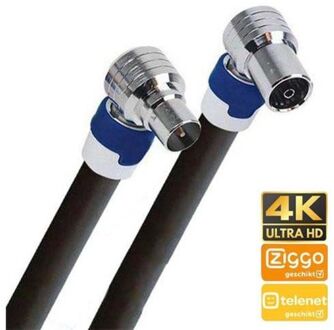 Coax Kabel Geschikt Voor Ziggo - 0,5 Meter - Zwart - M/f Haaks