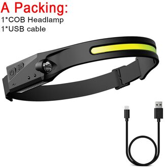 Cob Led Koplamp Sensor Koplamp Met Ingebouwde Batterij Zaklamp Usb Oplaadbare Head Lamp Torch 5 Verlichting Modi Werken licht A Packing