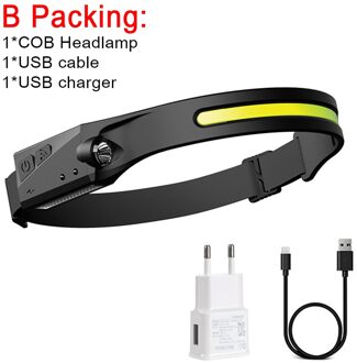 Cob Led Koplamp Sensor Koplamp Met Ingebouwde Batterij Zaklamp Usb Oplaadbare Head Lamp Torch 5 Verlichting Modi Werken licht B Packing