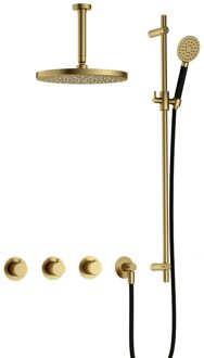 Cobber IBS70 inbouwdouche met ronde handdouche, 15cm plafondbuis, 30cm hoofddouche en glijstang geborsteld messing PVD