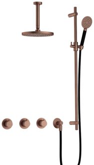 Cobber IBS70 inbouwdouche met ronde handdouche, 15cm plafondbuis en glijstang geborsteld koper PVD