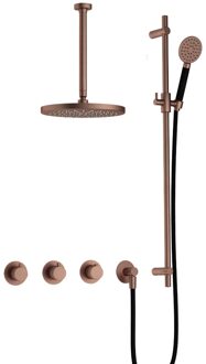 Cobber IBS70 inbouwdouche met ronde handdouche, 30cm plafondbuis, 30cm hoofddouche en glijstang geborsteld koper PVD