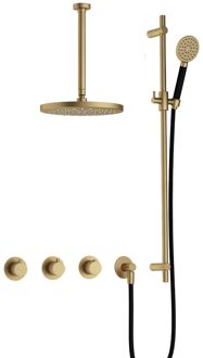 Cobber IBS70 inbouwdouche met ronde handdouche, 30cm plafondbuis, 30cm hoofddouche en glijstang geborsteld messing