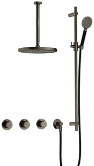 Cobber IBS70 inbouwdouche met ronde handdouche, 30cm plafondbuis, 30cm hoofddouche en glijstang verouderd ijzer