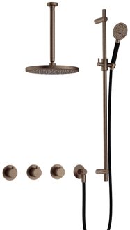 Cobber IBS70 inbouwdouche met ronde handdouche, 30cm plafondbuis, 30cm hoofddouche en glijstang verouderd messing