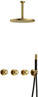 Cobber@Work IBSW70 inbouwdouche met 15cm plafondbuis en 30cm hoofddouche geborsteld messing PVD