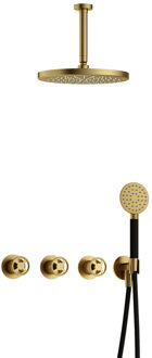 Cobber@Work IBSW70 inbouwdouche met ronde handdouche, 15cm plafondbuis en 30cm hoofddouche geborsteld messing PVD