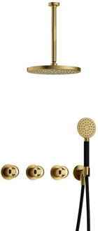 Cobber@Work IBSW70 inbouwdouche met ronde handdouche, 30cm plafondbuis en 30cm hoofddouche geborsteld messing PVD