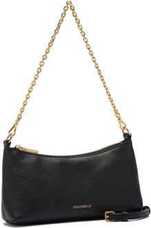 Coccinelle Aura Mini Tas Geribbeld Leer Zwart - One Size