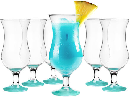 Cocktail glazen - 6x - 420 ml - turquoise - glas - pina colada glazen