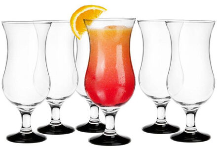 Cocktail glazen - 6x - 420 ml - zwart - glas - pina colada glazen