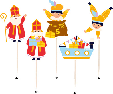 Cocktail Prikkers Sinterklaas Cartoon Vigo (16st) Multikleur - Print