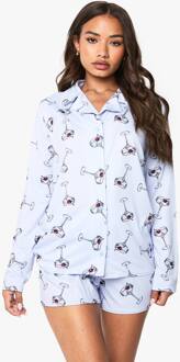 Cocktail Print Langemouw Overhemd & Shorts Pyjama Set, Blue - 40