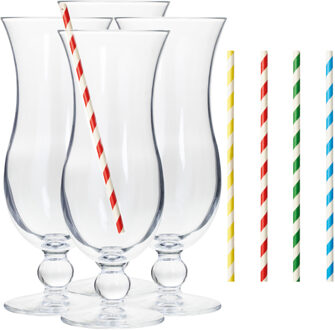 Cocktail set van 4x cocktail glazen en 100x duurzame rietjes - 440 ml - Drinkglazen Transparant