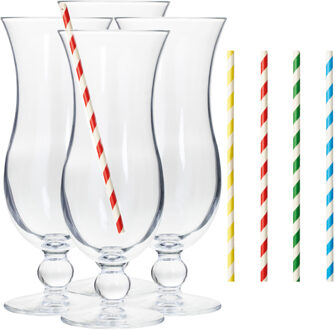 Cocktail set van 4x cocktail glazen en 100x duurzame rietjes - 440 ml