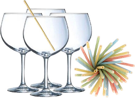 Cocktail set van 6x gin tonic glazen en 100x duurzame rietjes - 700 ml
