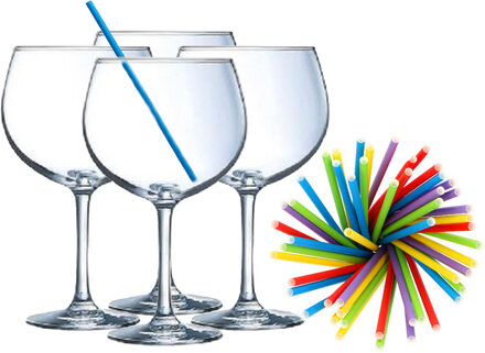 Cocktail set van 6x gin tonic glazen en 100x duurzame rietjes - 700 ml