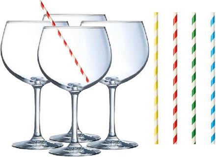 Cocktail set van 6x gin tonic glazen en 100x duurzame rietjes - 700 ml