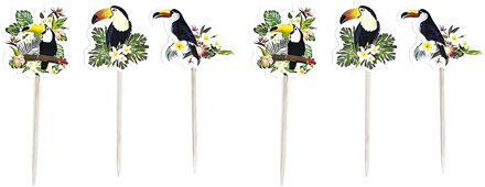 Cocktail/tapas prikkers - met toekan - 60x stuks - 10 cm - hout - Tropisch