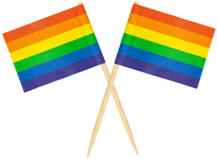 Cocktailprikkers - 100x - regenboog/pride vlag - 50 stuks - 8 cm - vlaggetje decoratie