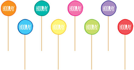 Cocktailprikkers 'Hooray' (8st) Multikleur - Print