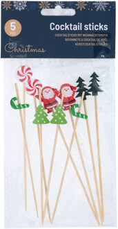 Cocktailprikkers - kerst thema - 10x st - 8 cm - tapas - hapjes - prikkertjes