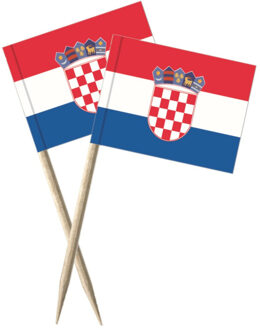 Cocktailprikkers Kroatie vlag - 100x - 8 cm -mini vlaggetjes -Houten spiesjes