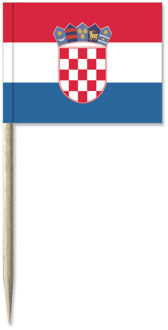 Cocktailprikkers Kroatie vlag - 50x - 8 cm -mini vlaggetjes -Houten spiesjes