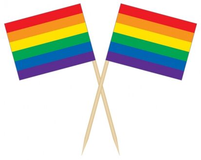 Cocktailprikkers - regenboog/pride vlag - 50 stuks - 8 cm - vlaggetje decoratie Multi