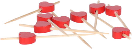 Cocktailprikkers/tapas prikkertjes - rode hartjes - 120x stuks - valentijn/bruiloft