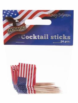 Cocktailprikkers USA Amerika - 24 Stuks Multikleur - Print
