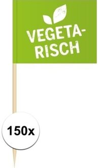 Cocktailprikkers Vegetarisch - 150x - 8 cm -mini vlaggetjes -Houten spiesjes Groen