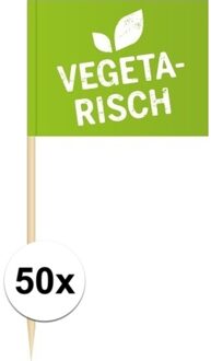 Cocktailprikkers Vegetarisch - 50x - 8 cm -mini vlaggetjes -Houten spiesjes