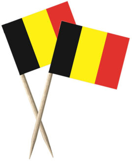 Cocktailprikkers vlag Belgie - 100x stuks - 8 cm vlaggetjes - landen decoratie - Prikkertjes