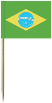 Cocktailprikkers vlag Brazilie - 50x stuks - 8 cm vlaggetjes - landen decoratie - Prikkertjes