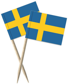 Cocktailprikkers vlag Zweden - 100x stuks - 8 cm vlaggetjes - landen decoratie - Prikkertjes