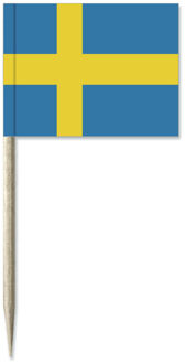 Cocktailprikkers vlag Zweden - 50x stuks - 8 cm vlaggetjes - landen decoratie - Prikkertjes Multi