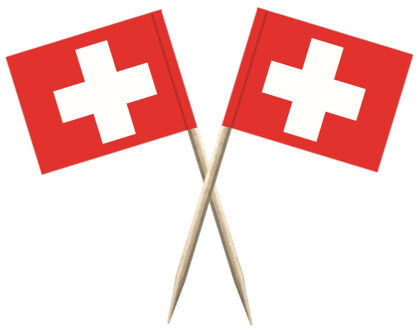Cocktailprikkers vlag Zwitserland - 100x stuks - 8 cm vlaggetjes - landen decoratie - Prikkertjes Multi